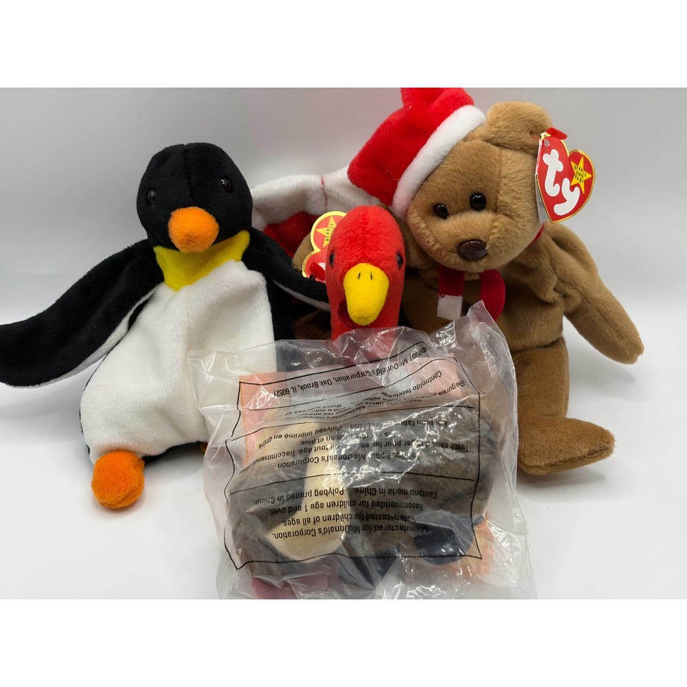 Ty Beanie Babies Lot 1997 Teddy Bear Gobbles Turkey Waddle Penguin McDonald Yak